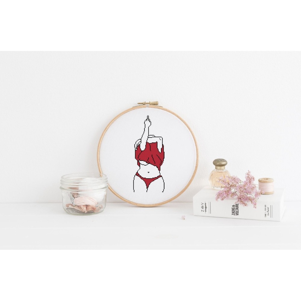 Subversive Middle‎ Finger Female Women Feminine - Cross Stitch Pattern Kit - Picture 2 of 5